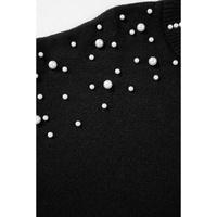 Black Pearled Drop Shoulder Round Neck Sweater - L thumbnail