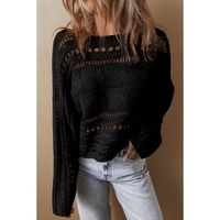 Black Hollow-out Cable Knit Cropped Sweater - XL thumbnail