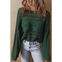 Blackish Green Hollow-out Cable Knit Cropped Sweater - XL thumbnail