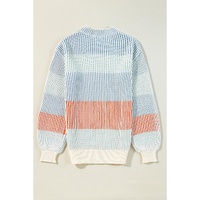Multicolour Colorblock Textured Knit Bubble Sleeve Sweater - XL thumbnail