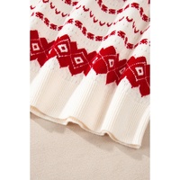 White Western Geometric Patterned Crew Neck Loose Sweater - L thumbnail