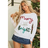 White Tinsel Merry and Bright Graphic Christmas Sweater - L thumbnail