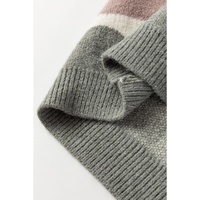 Gray Wave Striped Balloon Sleeve Drop Shoulder Sweater - L thumbnail