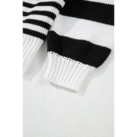 Black white Striped Drop Shoulder Bishop Sleeve Knit Sweater - XL thumbnail