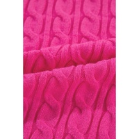 Rose Red Solid Cable Knit High Neck Drop Shoulder Sweater - S thumbnail