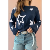 Sail Blue Star Pattern Drop Shoulder Knitted Sweater - M thumbnail