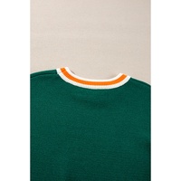 Blackish Green Colorblock Striped Trim Drop Shoulder Sweater - XL thumbnail