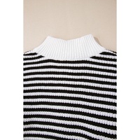 Black Stripe Zip up Collar Drop Shoulder Sweater - S thumbnail