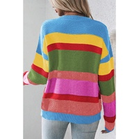 Light Blue Colorblock Mixed Textured Drop Shoulder Sweater - M thumbnail