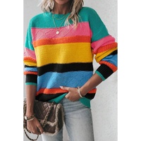 Yellow Colorblock Mixed Textured Drop Shoulder Sweater - L thumbnail