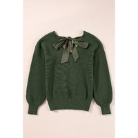 Jungle Green Lantern Sleeve V Neck Knot Back Sweater - XL thumbnail