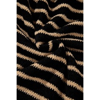 Black Stripe Drop Shoulder Round Neck Loose Sweater - L thumbnail