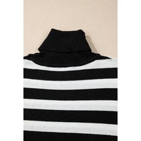 Black Stripe Slim Fit High Neck Knit Sweater - XL thumbnail