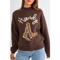 Coffee Western Howdy Boot Graphic High Neck Sweater - L thumbnail