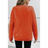 Orange Boo Knitted Pattern Ribbed Edge Drop Shoulder Sweater - L thumbnail