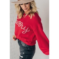 Fiery Red Pearl Beaded Merry Casual Sweater - L thumbnail