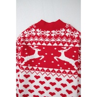 Fiery Red Merry Christmas Reindeer Heart Pattern High Neck Sweater - L thumbnail