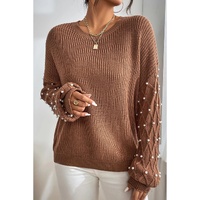 Chestnut Beaded Drop Shoulder Round Neck Sweater - L thumbnail