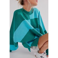 Green Checkered Side Slits Drop Shoulder Oversized Sweater - M thumbnail