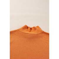 Straw Yellow Color Contrast Edge Mock Neck Slim Fit Sweater - L thumbnail