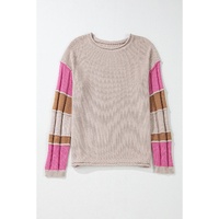 Simply Taupe Colorblock Exposed Seam Round Neck Sweater - L thumbnail