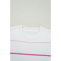 White Colorblock Striped Half Sleeve Drop Shoulder Sweater - XL thumbnail
