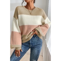 Dusty Pink Color Block Lantern Sleeve Drop Shoulder Sweater - L thumbnail