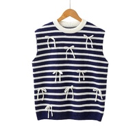 Blue Stripe Knitted Bow Decor Sweater Vest - XL thumbnail