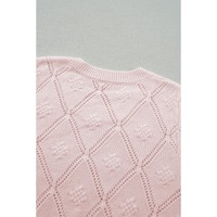 Gossamer Pink Openwork Plaid Puff Sleeve Cropped Sweater - L thumbnail