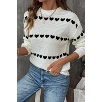 White Contrast Heart Pattern Crew Neck Sweater - M thumbnail