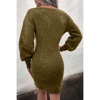 Green V Neck Bodycon Sweater Dress - L thumbnail