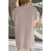 Simply Taupe Patch Pocket Ribbed Knit Short Sleeve Sweater Dress - L thumbnail