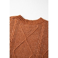 Coffee Cable Knit Drop Shoulder Loose Fit Sweater Dress - M thumbnail