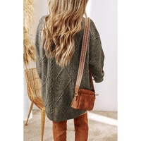 Mist Green Cable Knit Drop Shoulder Loose Fit Sweater Dress - L thumbnail