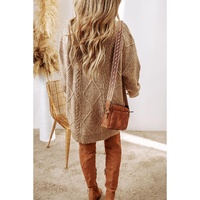 Parchment Cable Knit Drop Shoulder Loose Fit Sweater Dress - M thumbnail