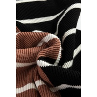 Black Stripe Color Block Quarter Zip Collar Short Sleeve Sweater Dress - L thumbnail