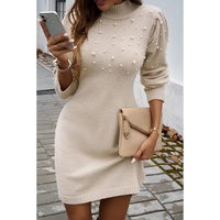 Parchment Pearl Beaded High Neck Bodycon Sweater Dress - L thumbnail
