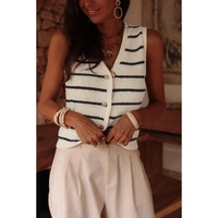 Black Stripe Buttoned V Neck Slim Fit Sweater Vest - S thumbnail