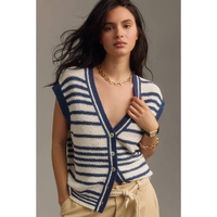 Blue Stripe Loose Buttoned V Neck Sweater Vest - S thumbnail