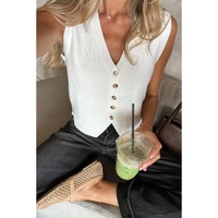 White V Neck Buttoned Sweater Vest - M thumbnail