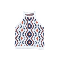 White Aztec Geometric Print Knitted Tank Top - M thumbnail