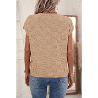 Smoke Gray Lattice Textured Knit Short Sleeve Sweater - XL thumbnail