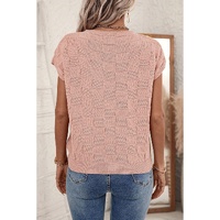 Dusty Pink Lattice Textured Knit Short Sleeve Sweater - L thumbnail