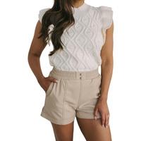 White Textured Ruffled Mock Neck Knitted Vest - L thumbnail