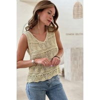 Apricot V Neck Textured Hollow-out Sweater Vest - L thumbnail