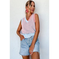 Light Pink Contrast Chevron Knit V Neck Sweater Vest - M thumbnail