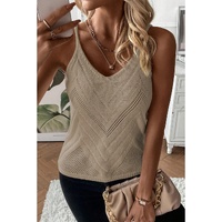 Parchment Chevron Pointelle Knit Spaghetti Straps Sweater Vest - L thumbnail