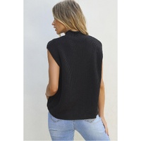 Black Solid Color Cable Knit High Neck Sweater Vest - L thumbnail