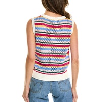 White Colorful Stripe Scalloped Trim Sweater Vest - XL thumbnail