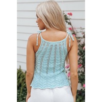 Beau Blue Tied Shoulder Pointelle Knit Tank Top - S thumbnail